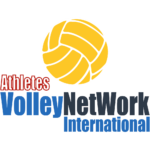 volleynetwork international athletes - main logo - an orange volleyball with white stitching and red blue and black characters